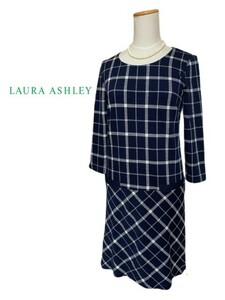 LAURA ASHLEY【ローラアシュレイ】ネイビー チェック柄 ワンピース ７号