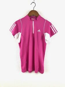 新品 吸水速乾 adidas アディダス レディース ジップアップ 半袖 Tシャツ ピンク ハーフジップ スポーツ トレーニング Sサイズ 機能素材