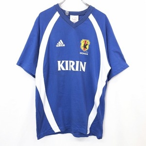 adidas × KIRIN アディダス×麒麟 キリン L メンズ Tシャツ カットソー JFA サッカー 2004 Vネック ラグラン 半袖 綿100% ブルー 青