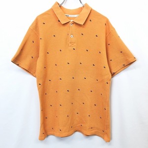 MACKDADDY マックダディー M メンズ 男性 ポロシャツ ワッフルカットソー サーマル ペイズリー風刺繍 半袖 綿100% コットン オレンジ
