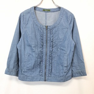 Weaver ウィーバー M レディース 女性 フロントフリルジップシャツジャケット ピンタックプリーツ 7分袖 綿100% コットン ブルー 青