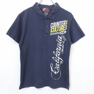 COUNTER CULTURE カウンターカルチャー M メンズ 男性 ポロシャツ カットソー Tシャツ生地 ロゴ 両面プリント 半袖 綿100% ネイビー 紺