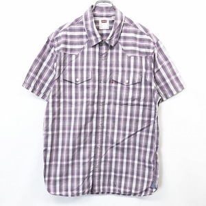 LEVI'S リーバイス M メンズ 男性 ウエスタンシャツ チェック ドットボタン 半袖 ショートスリーブ 両胸ポケット 綿100% パープル 紫