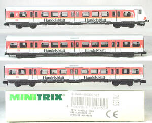MINITRIX #70155 ＤＢ（旧西ドイツ国鉄） ｘ-Ｗａｇｅｎ　Handelsblatt（ハンデルスブラット）広告客車３輌セット　