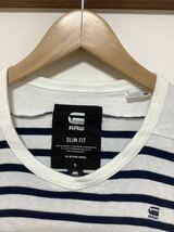 ま787 G-STAR RAW ジースターロウ Vネック ボーダーTシャツ 半袖Tシャツ S スリムフィット ホワイト/ネイビー_画像3