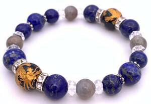 Натуральный камень Onyx Gold Carging Blue Dragon 12 мм Ball &amp; Lapis Lazuli &amp; Labradorite Bracelet