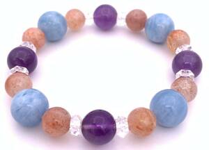  natural stone aquamarine & sun Stone & amethyst. bracele 