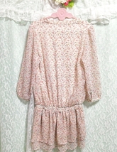 花柄ピンクシフォンネグリジェワンピースチュニック Flower pattern pink chiffon negligee tunic dress_画像4