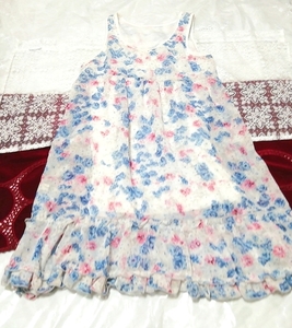 Blue red white flower pattern negligee chiffon tunic dress, dress & knee length skirt & M size
