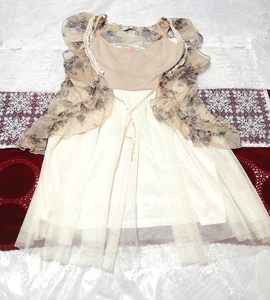 亜麻色ネグリジェ シフォンガウン キャミソールチュールスカートベビードール 2P Flax color negligee chiffon gown camisole dress, ファッション, レディースファッション, キャミソール