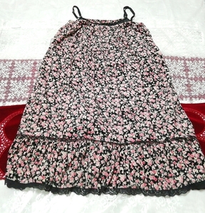 黒ピンクベロアネグリジェキャミソールスカートワンピース Black pink velour negligee camisole skirt dress, ワンピース, ひざ丈スカート, Mサイズ