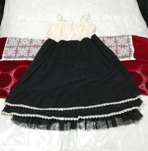 フローラルホワイト黒シフォンネグリジェキャミソールワンピースドレス Floral white black chiffon negligee camisole dress_画像2