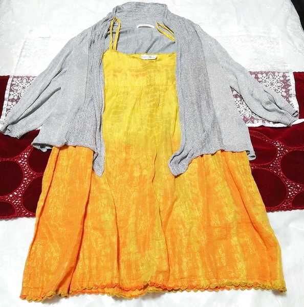 カラフルネグリジェ 灰色ラメガウン 黄色キャミソールベビードールドレス 2P Colorful negligee gray lame gown yellow babydoll dress,ファッション&レディースファッション&キャミソール