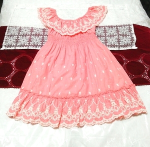 ピンクコットンネグリジェノースリーブワンピースドレス Pink cotton negligee nosleeve dress,ワンピース&ひざ丈スカート&Mサイズ