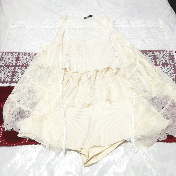 フローラルホワイトレースネグリジェ ガウン ベビードールキュロット 2P Floral white lace negligee gown camisole culotte dress, レディースファッション, ショートパンツ, Mサイズ