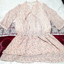 花柄ピンクシフォンネグリジェワンピースチュニック Flower pattern pink chiffon negligee tunic dress_画像1