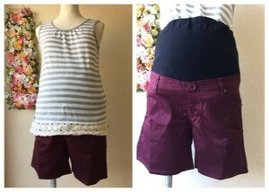 MT114 M size new goods maternity .... short pants bordeaux waist adjustment with function 