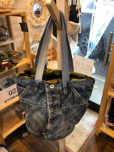 デニムパッチワーク バケツ型ショルダーバッグ