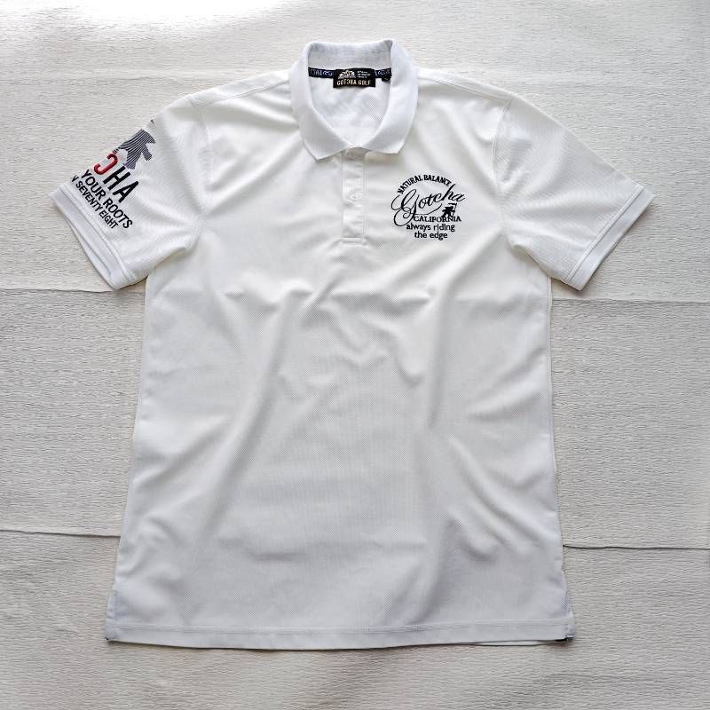 春夏 大きいサイズXXL 吸水速乾 GOTCHA GOLF ガッチャゴルフ メンズ 半袖ポロシャツ 白 192GG1222 ストレッチ 鹿の子 バックプリント