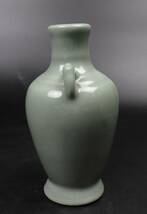 【T164】中国美術 明時代 龍泉窯 青磁耳付瓶 花瓶_画像4