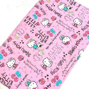 綿オックス:ハローキティ:アップルチェリー:ピンク:生地幅×50:生地ハギレ