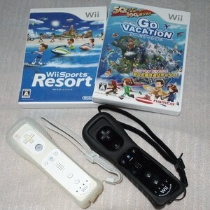 Wiiソフト wiiスポーツリゾート、ゴーバケーション wiiリモコンプラス黒、シロ、シリコンジャケット付き 任天堂