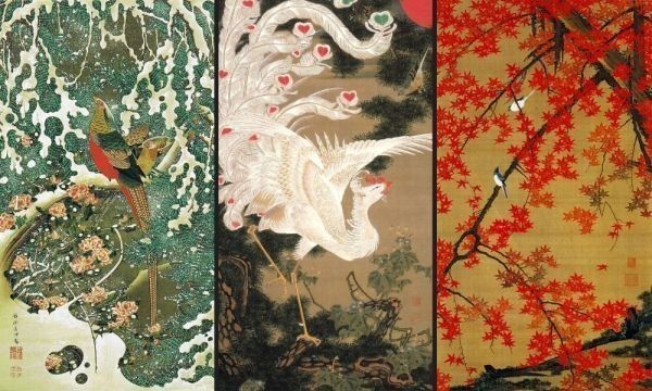Ito Jakuchu, Animals and plants, 30 widths, colored rooster in the snow, old pine and white phoenix, small birds in autumn leaves, painting style, wallpaper poster, 603 x 360 mm (peelable sticker type) 009S2, painting, Japanese painting, flowers and birds, birds and beasts