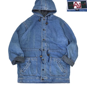 [M] 90s Andy Johns hood Denim coat blue flannel lining moz parka jacket coverall jeans Vintage vintage 80s