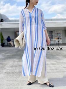 ne Quittez pasヌキテパ　VOILE STRIPE DRESSストライプ　シャツワンピース　インド綿　ブルー　タキマキ着用　20210910