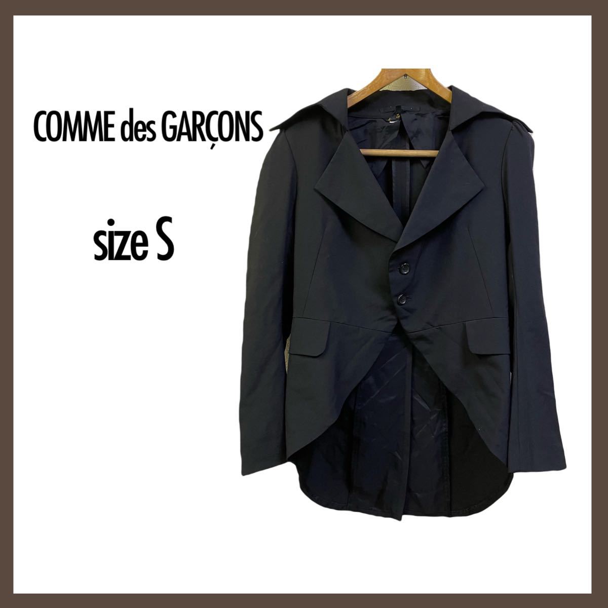 極美品】コムコム 2015AW ポリ縮絨 ストライプ 燕尾ジャケット 濃紺