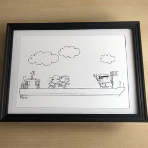 kj ★額装品★ 柳原良平 アンクルトリス 船長 運動会 貴重イラスト A4サイズ額入り ポスター風デザイン アートフレーム かけっこ 船 客船
