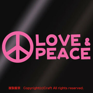 LOVE & PEACE ラブ＆ピース/ステッカー(ライトピンク)14cm、屋外耐候素材//