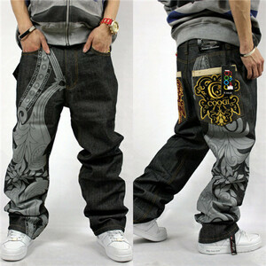 men's Denim pants easy Denim jeans Roo z Fit embroidery G bread large size black w42