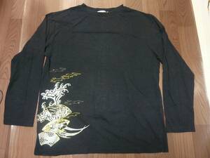 古着 和柄 和風 華鳥風月 鯉 鶴 ラメプリント 長袖Tシャツ ロンT