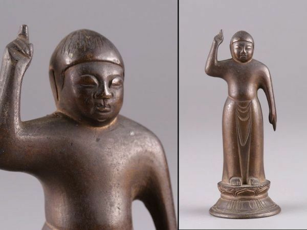 中國古玩 唐物 仏教美術 古銅造 誕生仏 古作 時代物 極上品 初だし品 a9837