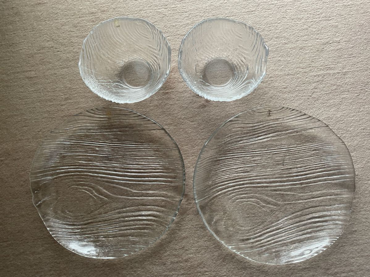 SKRUF スクルーフ スエーデンガラス 吹きガラス ハンドメイド 大皿2枚 ボウル鉢2枚 4点セット レア ヴィンテージ食器, 洋食器, プレート, 皿, 盛皿, フレアプレート