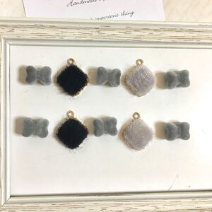 ハンドメイド ファーチャーム ベロアリボン