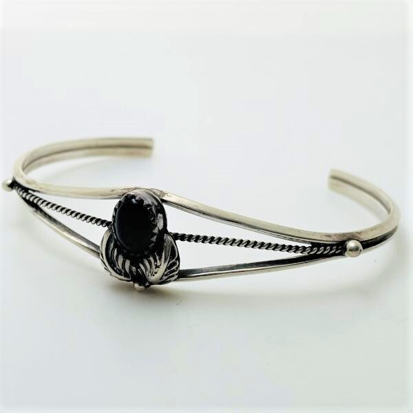 M576*1970s*vintage*ブラックオニキス*バングル*ブレスレット*シルバー*STERLING*銀925*天然石*アメリカンジュエリー*ファッション*腕輪