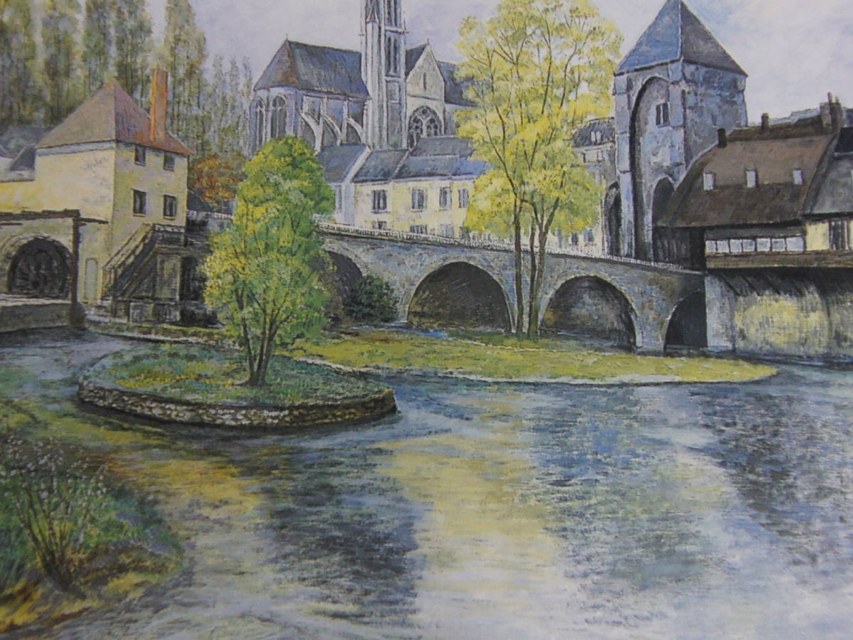 Nishijima Toshichika, Spring on the Riverside (Moret-sur-Loing), From a rare collection of art, In good condition, New frame with frame, free shipping, Painting, Oil painting, Nature, Landscape painting