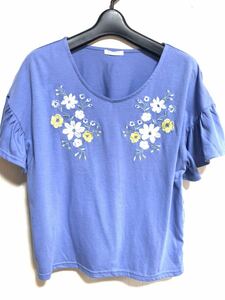 【コルザ】オリエンタル刺繍フリルスリーブ半袖Tシャツ♪~L~COLZA