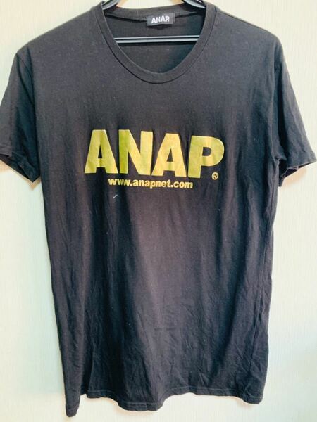 【アナップ】ゴールドロゴシンプル黒半袖Tシャツ♪ANAP