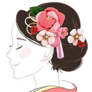 髪飾り つまみ細工 かんざし kk-087 ピンク コーム型　成人式　振袖　卒業式　花　
