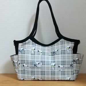 スヌーピーグラニーバッグ M☆チェック柄スヌーピー☆ハンドメイド