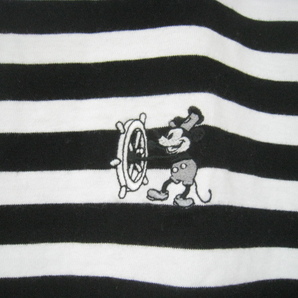 UNIQLO ユニクロ Disney ディズニー ミッキー 刺繍 UT トップス Tシャツ 半袖 丸首 白×黒 ホワイト×ブラック ボーダー Mサイズ の画像3