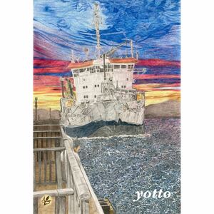 Art hand Auction Colored pencil drawing Embarkation B4 with frame◇◆Hand-drawn◇Original drawing◆Ship/Landscape painting◇◆Yotto◇, artwork, painting, pencil drawing, charcoal drawing
