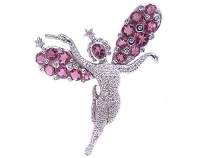 750 18K white gold brooch .. motif diamond natural tourmaline pink tourmaline [ used ][ pawnshop exhibition ][ rare ]