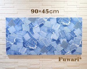 [90×45cm] extra-large * light weight fabric panel _ Denim style patchwork pattern ( light blue ) P7-7