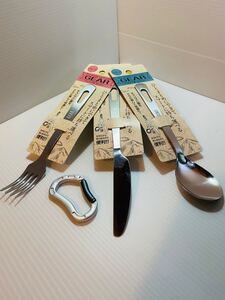 【カラビナ付き】スプーン、フォーク、ナイフのカトラリー3点セット