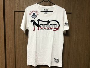 ノートン 刺繍 ビッグロゴ デカロゴ Tシャツ ホワイト バイク　　プリント×刺繍 Norton