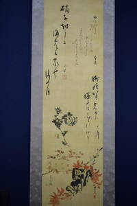 Art hand Auction [Unknown] // Author unknown / Letter / Flower painting praise / Collaboration / Hotei hanging scroll HI-580, Painting, Japanese painting, Flowers and Birds, Wildlife